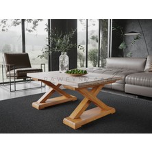 Raweyn Wood Perla Doğal Ahşap Sehpa - El Işçiliği Beyaz Eskitme Ahşap x Ayak Orta Sehpa