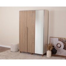 Donaco İtra 3 Kapaklı Gardırop – Krem Gövde, Meşe MDFLAM, Aynalı Kapak