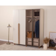 Donaco İtra 4 Kapaklı Gardırop – Krem Gövde, Krem Lake Camlı Kapak