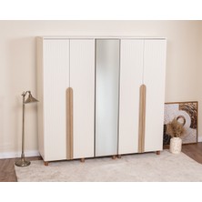 Donaco İtra 5 Kapaklı Gardırop – Krem Gövde, Krem Lake Aynalı Kapak