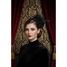 Zurafa Shop Retro Fileli Çiçekli Tüy Taç Başlık- Düğün, Balo, Cadılar Bayramı Saç Aksesuarı