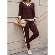Arben Boutique Kadın Uzun Kollu V Yakalı Ribanalı Viskon Iki Iplik Bluz ve Pantolon Ikili Takım