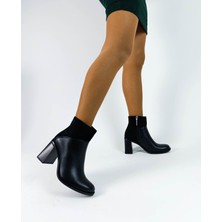 Gdt Ayakkabı Siyah Renk Fermuarlı Kalın Topuk Süet Cilt Kadın Topuklu Bot