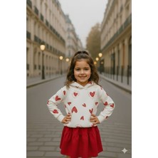 Tiny Style Kids Kız Çocuk Kalpli Kapüşonlu Sweetshirt ve Etek Alt Üst Takım