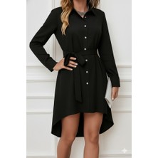 Gökyüzü Moda Kadın Uzun Kollu Ön Kısım Kısım Arka Kısım Uzun Trikoton Gömlek Elbise