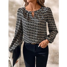 Arben Boutique Kadın Uzun Kollu Damla Detaylı Yaka Desenli Süprem Bluz