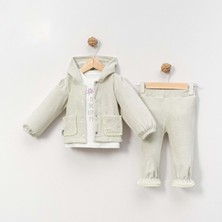 Kapüşonlu Fisto Detaylı Kadife Üçlü Alt Üst Takım - KS-25015-GRI-12 Ay Gri