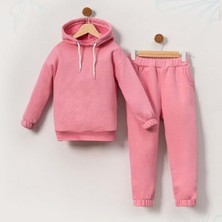 Kapüşonlu Paça Ribanalı Üç Iplik Şardonlu Alt Üst Takım - BP-1707-PEMBE-2 Yaş Pembe