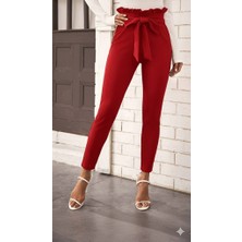 Tua Moda Kadın Yüksek Bel Beli Fırfırlı Önden Bağlamalı Ithal Krep Pantolon