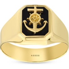 Assos Pırlanta Altın Erkek Çapa Yüzük - 14K