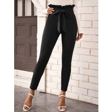 Ahes Shopping Kadın Yüksek Bel Beli Fırfırlı Önden Bağlamalı Ithal Krep Pantolon