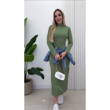 Aisha Elbise Kadın Uzun Kollu Balıkçı Yakalı Yanlardan Yırtmaçlı Kaşkorse Maxi Elbise