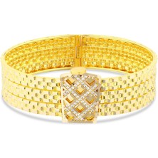 Assos Pırlanta Taşlı Tasarım Altın Kelepçe Bilezik - 14K