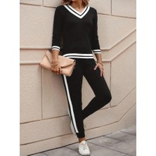 Passense Kadın Uzun Kollu V Yakalı Ribanalı Viskon Iki Iplik Bluz ve Pantolon Ikili Takım