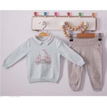 Araba Nakışlı Gömlek Yaka Triko Alt Üst Takım - GB6013-MAVI-6 - 9 Ay Mavi