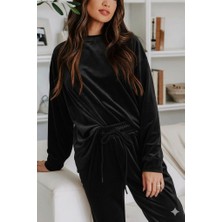 Arben Boutique Kadın Uzun Kollu Yuvarlak Yakalı Kadife Bluz ve Pantolon Takım