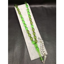 Han Ticarethane Özel Baş Harfli Gümüş Kaplama Püsküllü Yeşil Toz Kehribar Tesbih