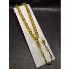 Han Ticarethane Özel Siyah Ip Geçişli Yeşil Renk Uçlu Küre Kesim Toz Kehribar Tesbih