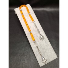 Han Ticarethane Turuncu Renk Kesme Kesim 15 Taneli Zaza Toz Kehribar Tesbih