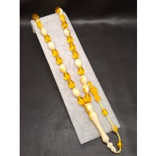 Han Ticarethane Beyazlı Turuncu Beyzi Kesim Toz Kehribar Tesbih