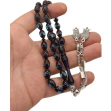 Han Ticarethane Turkuaz Mürdüm Renk Arpa Kesim Sürmeli Toz Kehribar Tesbih