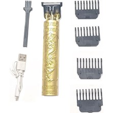 Zhltools Saç Sakal Kesme Traş Makinası Şarjlı Ejderha Motifli T Bıçak Gold