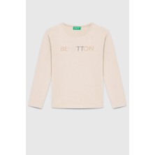 United Colors Of Benetton Kız Çocuk  BNT-G23332 Uzun Kollu Tshirt Bej