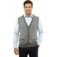 Çizgi Triko Erkek Düğmeli Yelek Cepli Çelik Örgü Klasik Kalıp 5205L BGL-ST04846