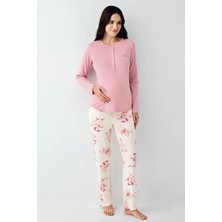 Pierre Cardin 9059 Hamile Lohusa Düğmeli Bisiklet Yaka Pijama Takımı-Gülkurusu