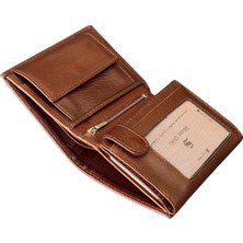 S.S. Süzer Deri Madeni Para Bölmeli ve Fermuarlı Dikey Klasik Model Hakiki Deri Erkek Cüzdan Kahverengi