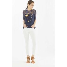 ROMAN Çiçek Desenli Bluz Lacivert Y9913012_015