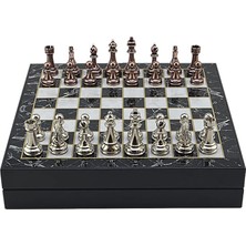 Büyük Boy Metal Klasik Satranç Tk. Antik ve Mermer Desenli Sandıklı Mdf TAHTASI(36X36 Cm.)