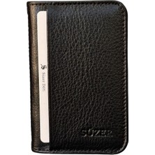 S.S. Süzer Deri Mini Boy Ikiye Katlı Slim Basic Model Hakiki Deri Kredi Kartlık Siyah