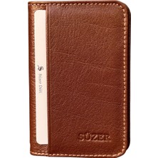 S.S. Süzer Deri Mini Boy Ikiye Katlı Slim Basic Model Hakiki Deri Kredi Kartlık Taba