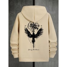 Amor Man Büyük Beden Özel Tasarım Valhalla Pusulası Sırt Baskılı Süper Oversize Kapüşonlu Erkek Sweatshırt