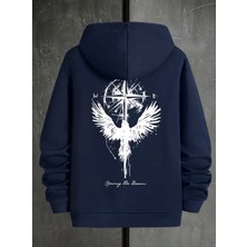 Amor Man Büyük Beden Özel Tasarım Valhalla Pusulası Sırt Baskılı Süper Oversize Kapüşonlu Erkek Sweatshırt
