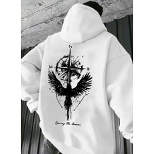 Amor Man Büyük Beden Özel Tasarım Valhalla Pusulası Sırt Baskılı Süper Oversize Kapüşonlu Erkek Sweatshırt