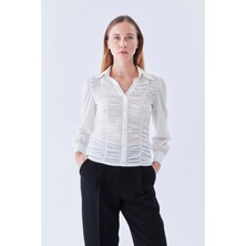 ROMAN Büzgü Detaylı Kadın Gömlek Kemik K2113538_019