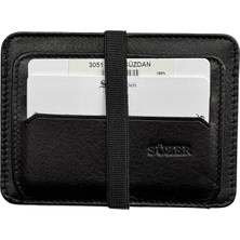 S.S. Süzer Deri Lastikli Iki Katlı Mini Boy Ince Slim Basic Model Hakiki Deri Kredi Kartlık Siyah