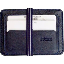 S.S. Süzer Deri Lastikli Iki Katlı Mini Boy Ince Slim Basic Model Hakiki Deri Kredi Kartlık Lacivert