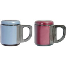 AND430 Içi Çelik Dışı Plastik Kupa Mug, Kırmızı/ Mavi, 500 Mg