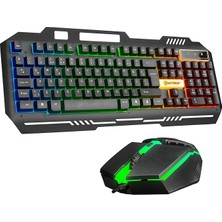 HKM-X86 Quın Siyah USB Gökkuşağı Zemin Aydınlatmalı Gaming Oyuncu Klavye + Mouse Set