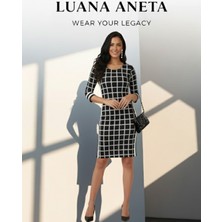 Luana Aneta-Elbise Kadın Midi Kareli