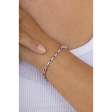 Gümüş Pazarım Mor Taşlı Süzme Su Yolu Gümüş Bileklik