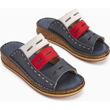 Limoya Hakiki Deri Joelle Mavi Comfort Lazer Kesim Terlik