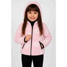 Dublino Kids Pembe Çiçekli Tek Üst Kız Çocuk Peluş Hırka