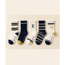 Çocuk 5'li Çizgili Soket Çorap Çok Renkli