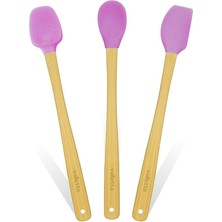 Indigo 3'lü Pembe Bambu Silikon Spatula Seti Uzun 26 cm VLT1508