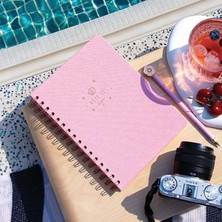 A5 Spiralli Sert Kapak Keten Düz Çizgisiz Tarihsiz Not Defteri Şeker Pembe