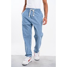 Denim Republic Erkek Koyu Mavi Çizgili Bol Pantolon Gabardin